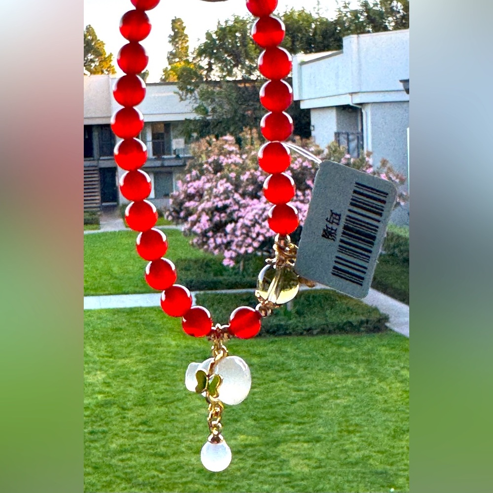 100% Natural Red Agate Beaded Bracelet